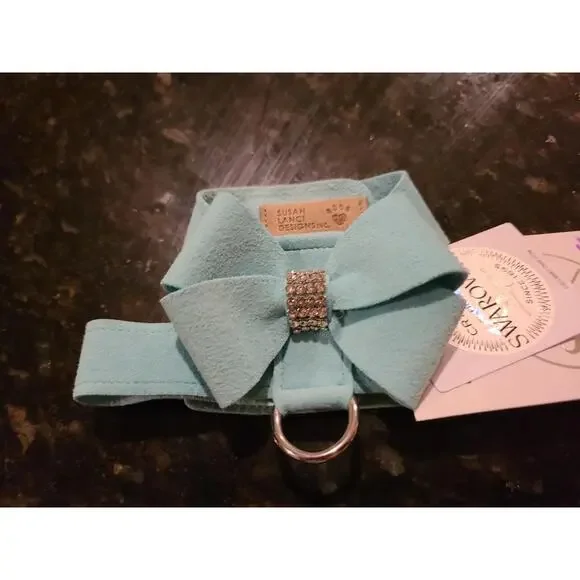 Susan Lanci Designs Tinkie Harness Nuveau Bow Tiffy Blue Ultra Suede NEWXXS